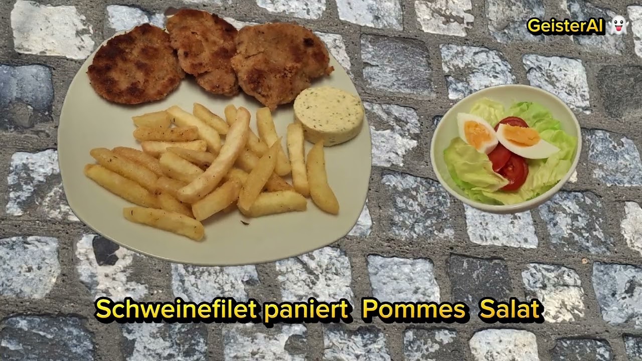 Schweinefilet paniert Pommes Salat 