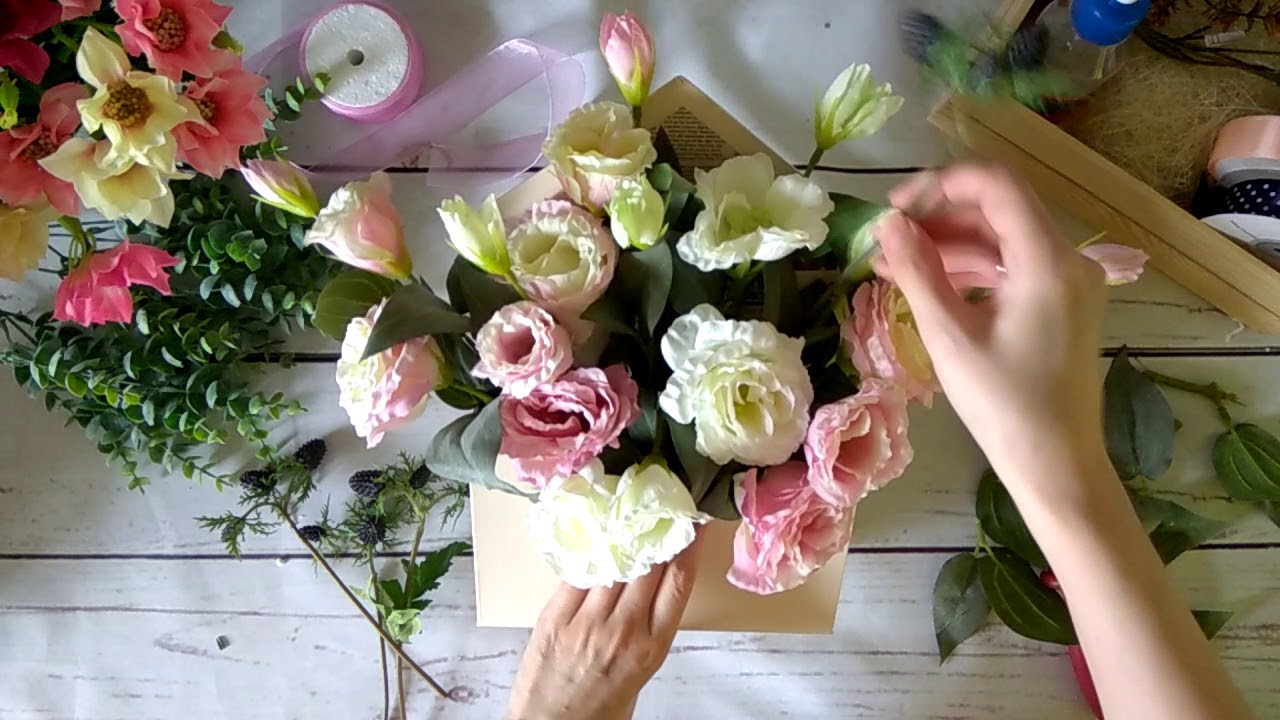 Мастерская Альфии 🌸 Цветочная композиция из эустомы, ежевики и эвкалипта в конверте