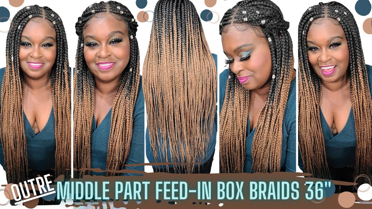 BRAIDED STYLE IN MINUTES//MIDDLE PART FEED-IN BOX BRAIDS 36
