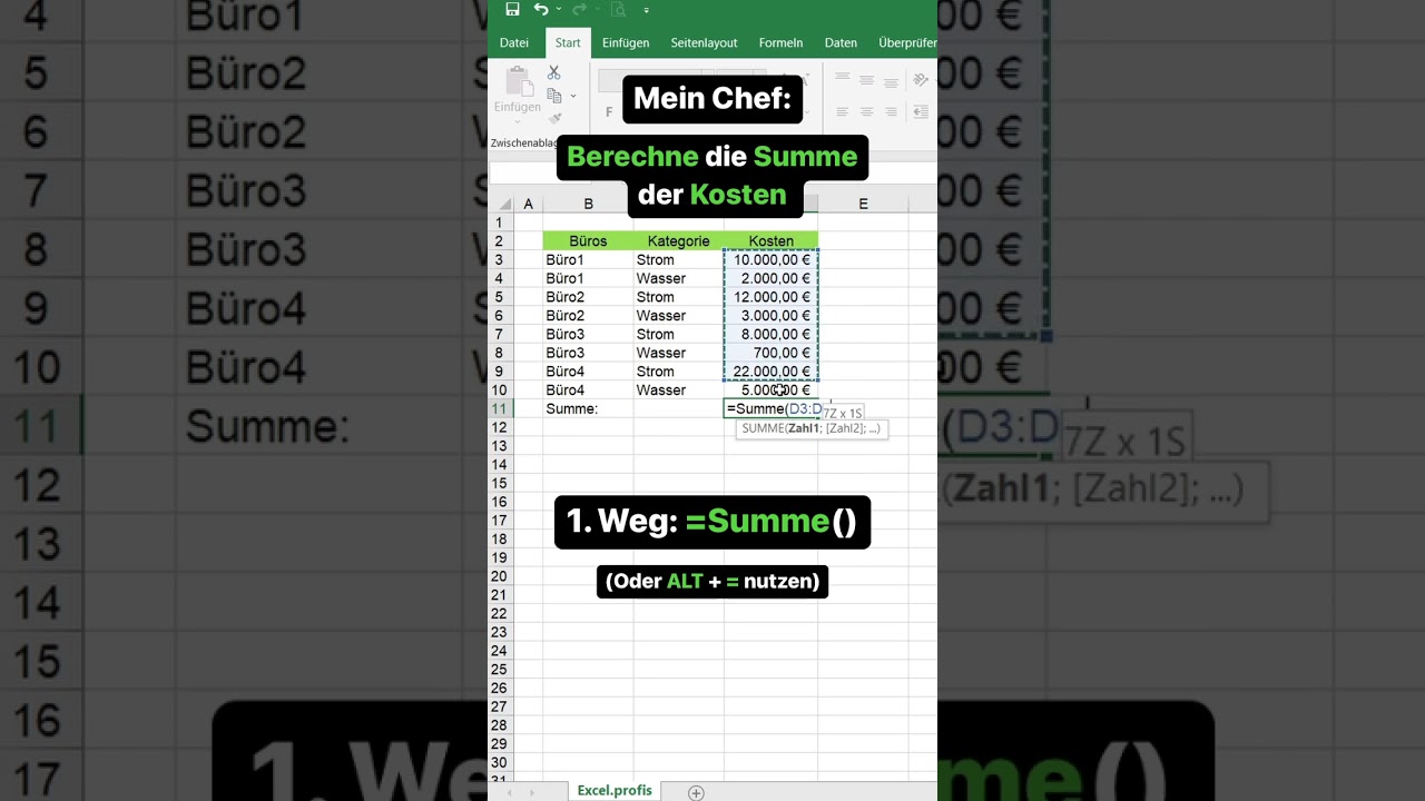 Summen in Excel berechnen 