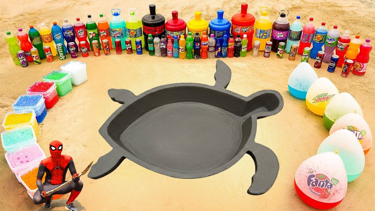 EXPERIMENT: How to make Turtle pit with Cement, Big Coca Cola, Fanta, Mtn Dew, Pepsi, 7up vs Mentos
