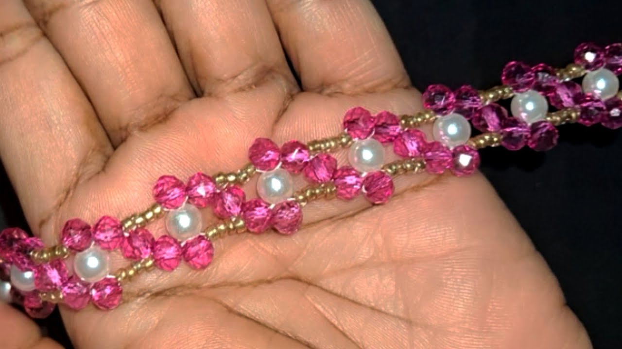 how to make bracelet at home with beads | crystal beads bracelet tutorial 