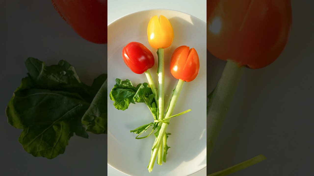 Sweet Spring is Here! Cherry Tomato Tulip Salad 🍅🌷 #spring #tulip #food #foodart