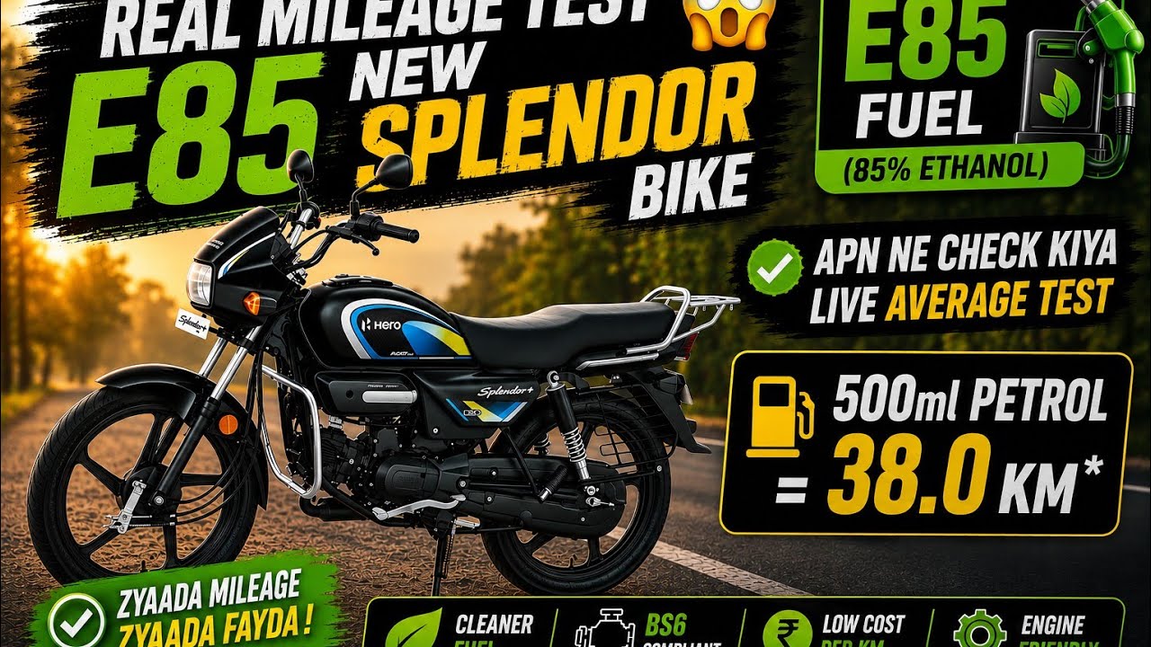 Splendor E85 milage test with E20 petrol 