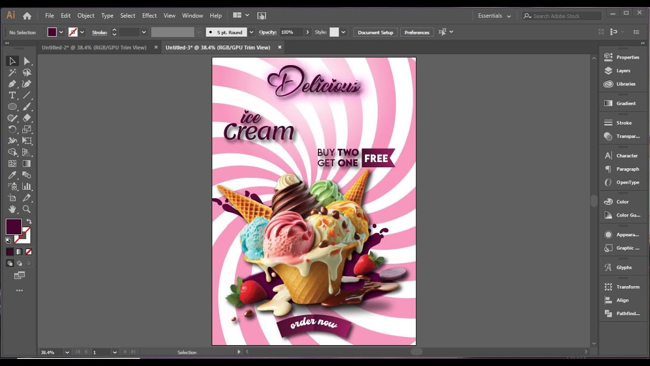 Ice cream Poster Design in Illustrator Tutorial🔥 | social media poster design | Poster Design Tips