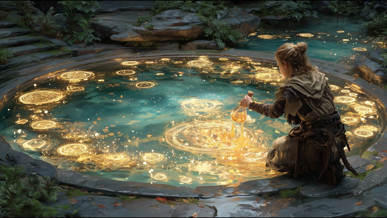 Sacred Pool of the Golden Runes - Medieval Fantasy Music & Animated Ambience | 4K