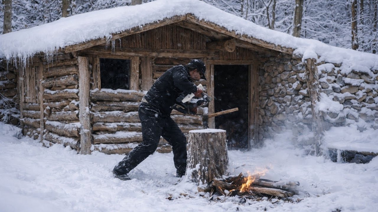 Living Alone in a Wooden Forest Cabin | The Coldest Snowy Night of Winter #forest cabin