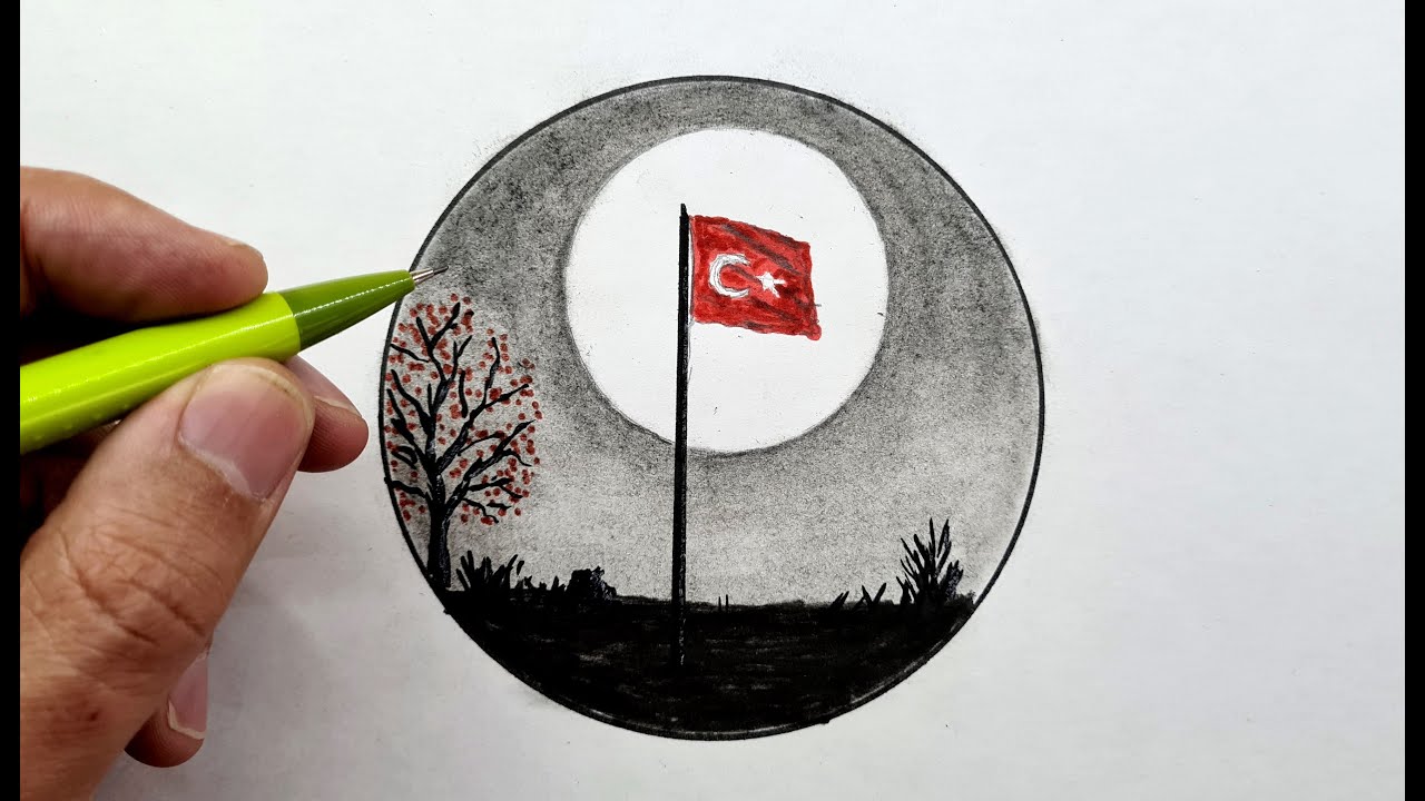 23 nisan resmi çizimi karakalem manzara çizimleri görsel sanatlar