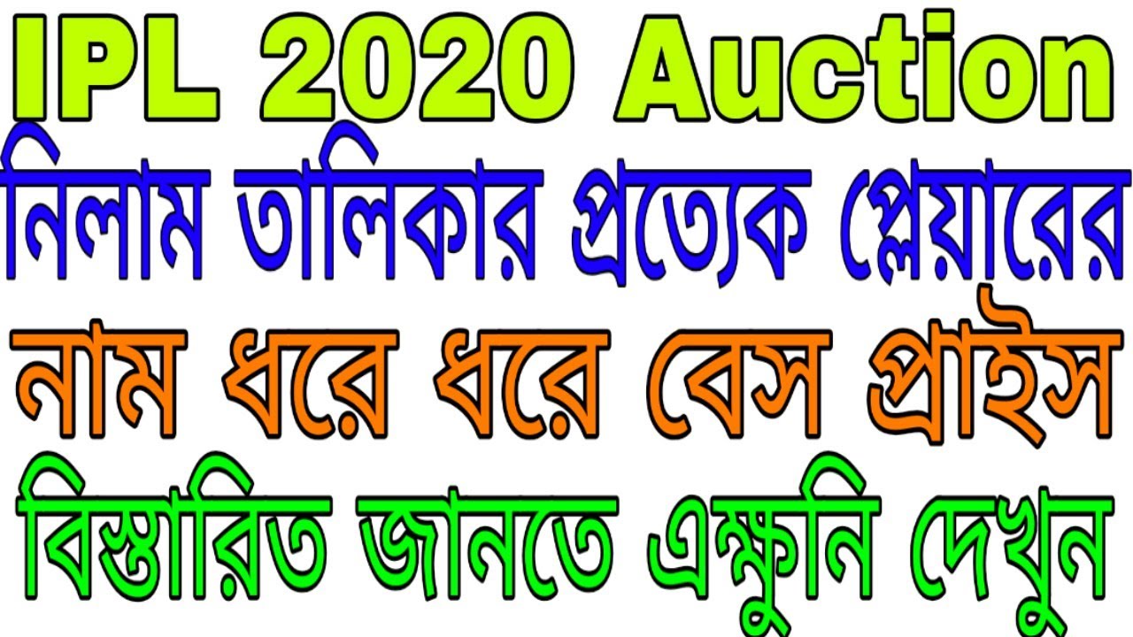 IPL 2020 auction Full list of 332 players with their name and base price || Go Sport