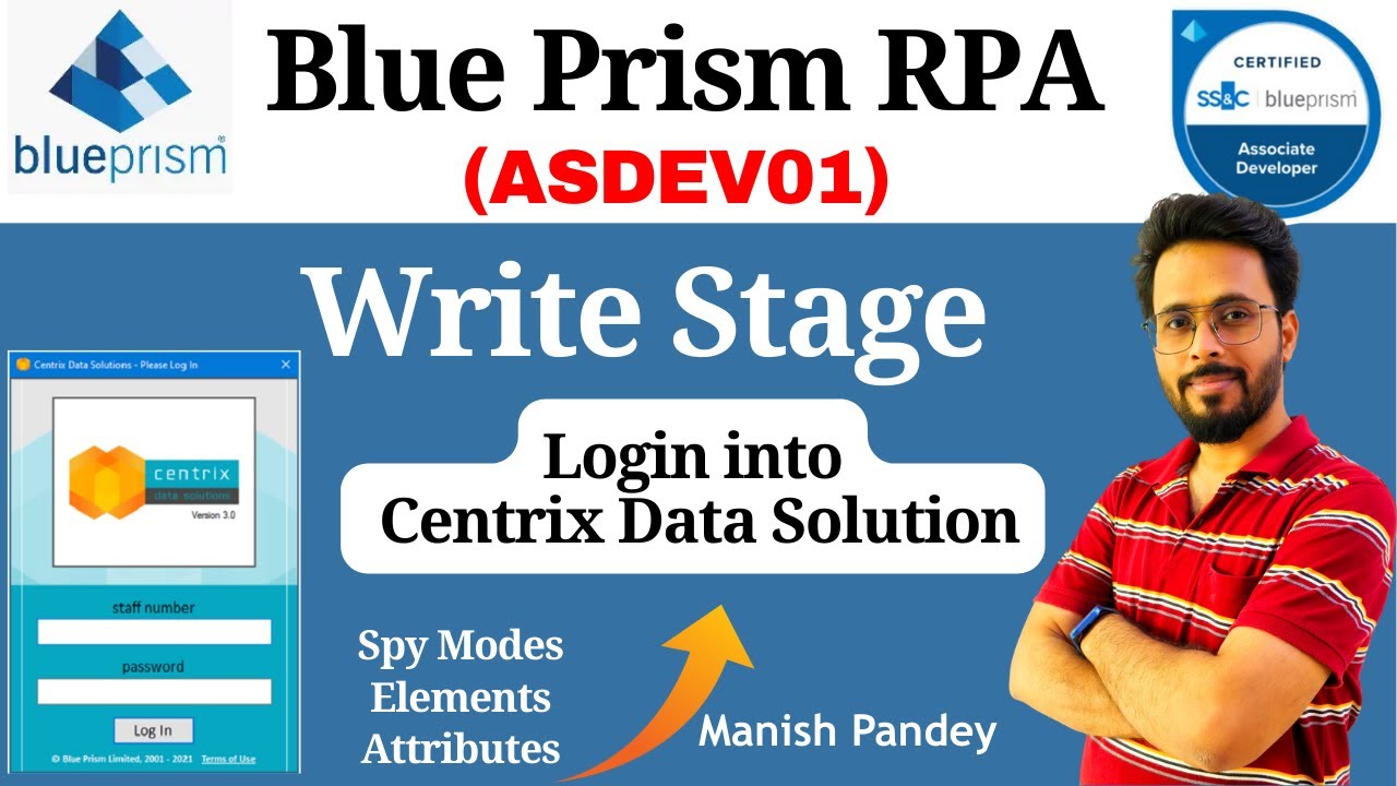36. Write Stage in Blue Prism | Login into Centrix Data Solutions | Blue Prism ASDEV01