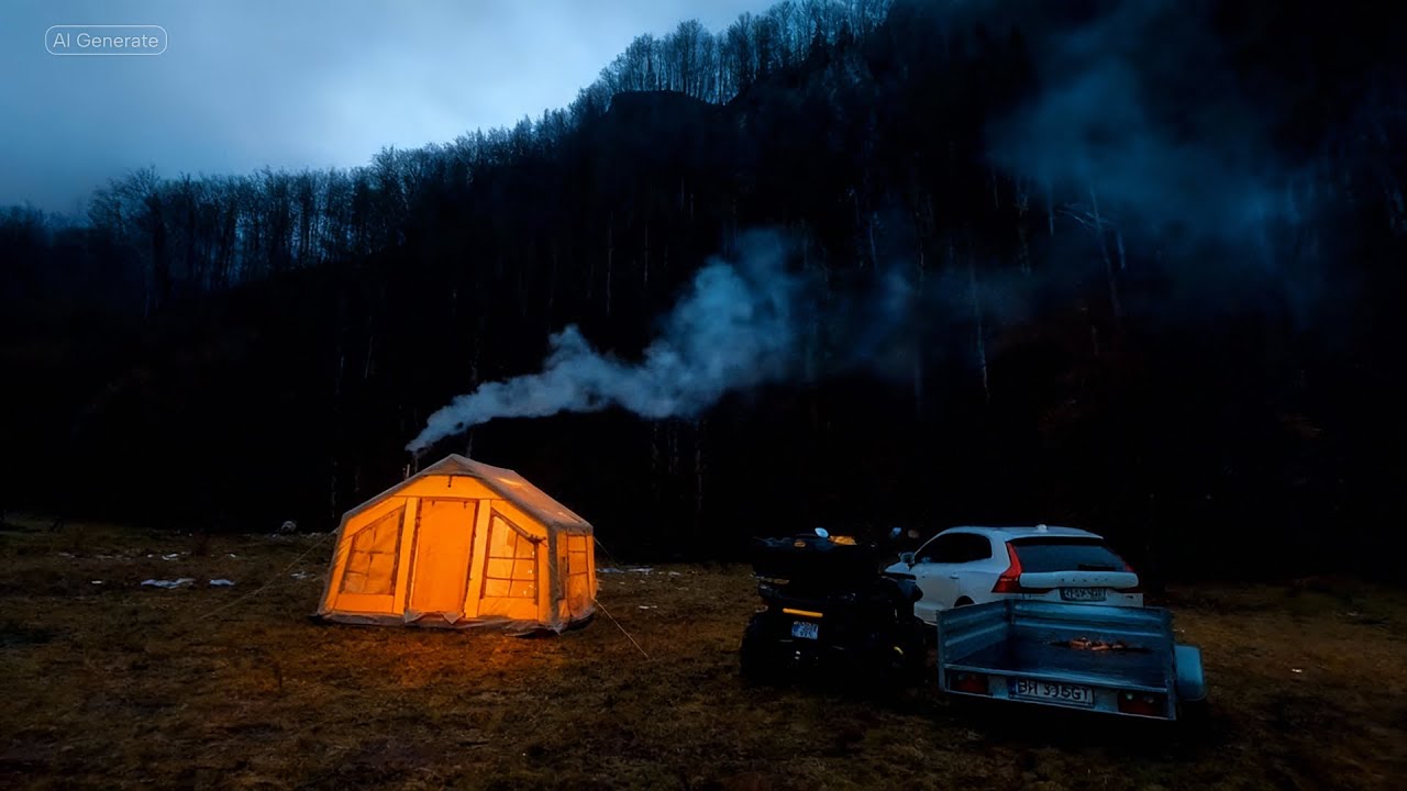 RAINY DAY GLAMPING LUXURY: Cozy Hot Tent Setup in the Autumn Forest Perfect Fall Vibe