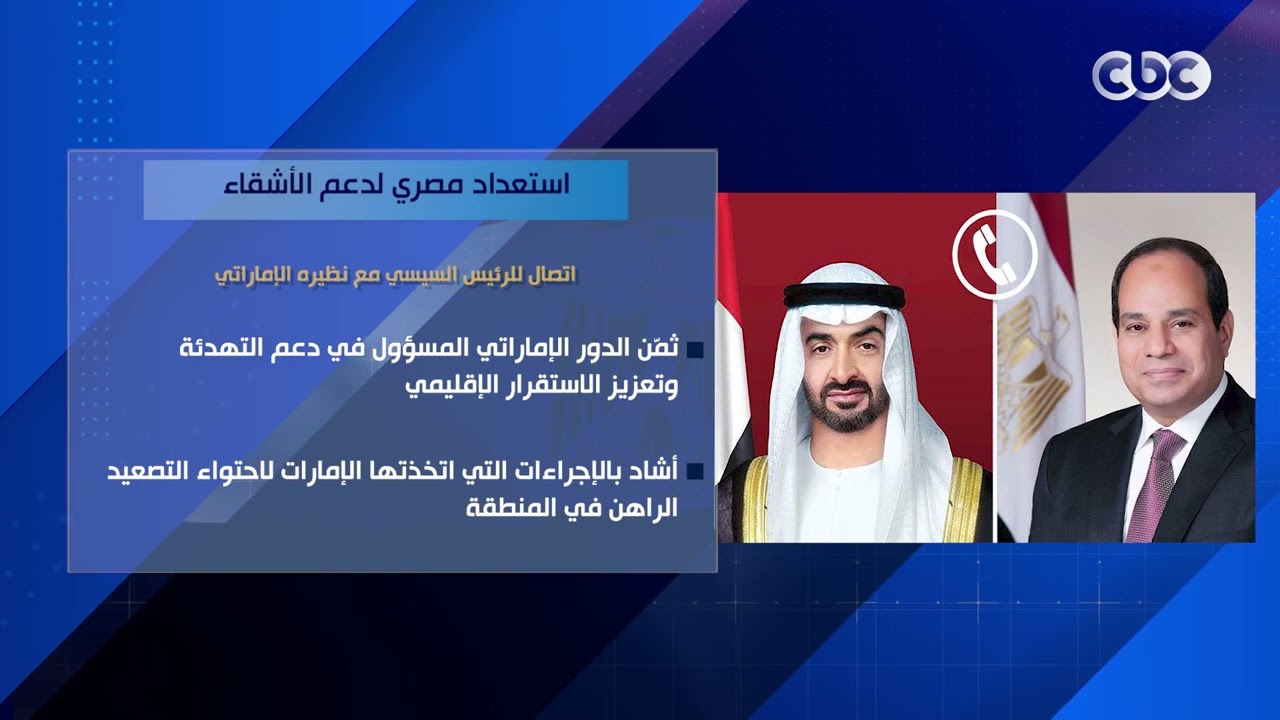 استعداد مصري لدعم الأشقاء.. اتصال للرئيس السيسي مع نظيره الإماراتي