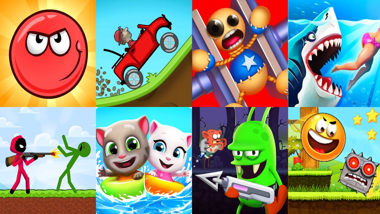 Red Ball 4, Kick The Buddy, Hill Climb Racing, Tom Pool, Hungry Shark, Stick Vs Zombies, Ball Friend