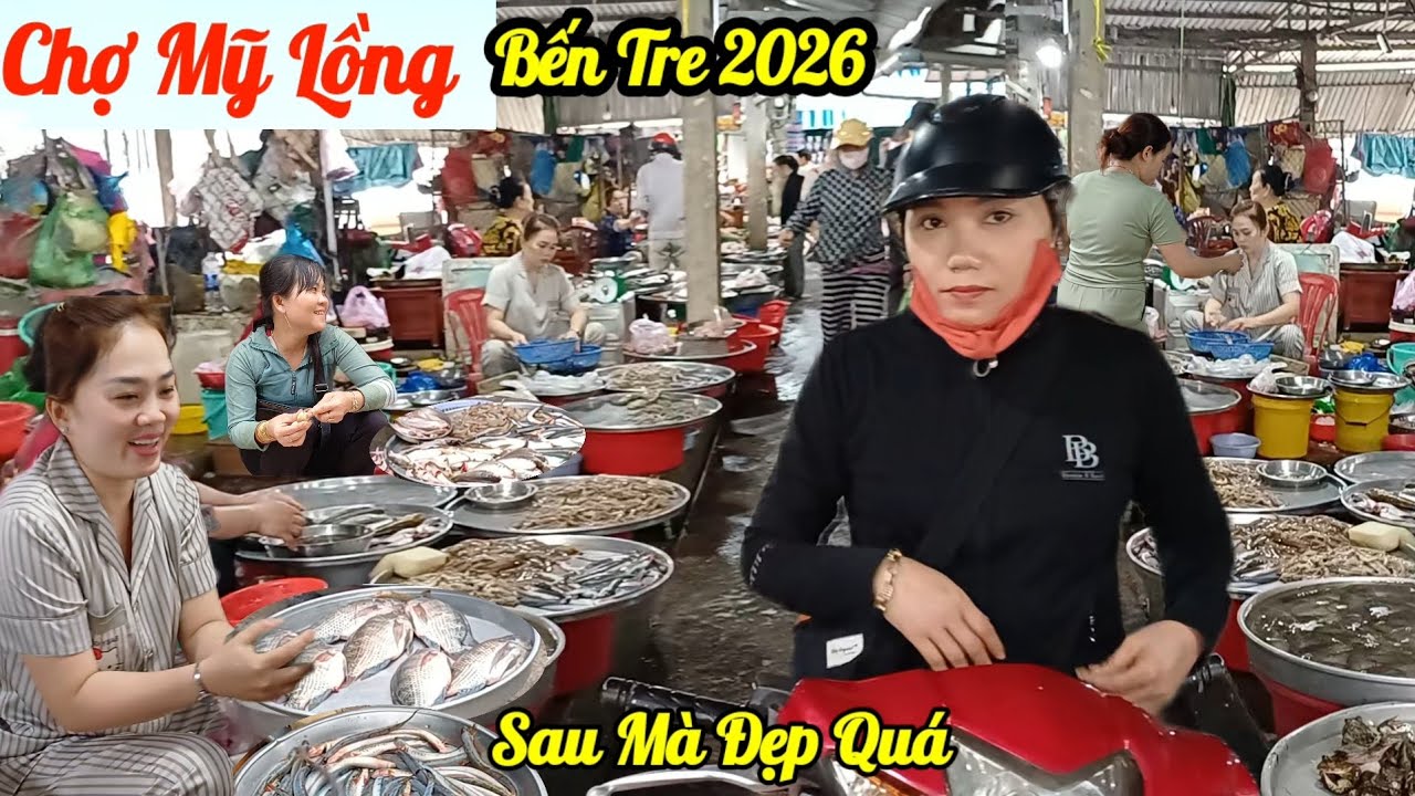 Quá Đẹp Cô Gái  Chợ Mỹ Lồng - Bến Tre, quá nhiều tôm cá,  bánh ngon giá rẻ bà con ai cũng vui vẽ 
