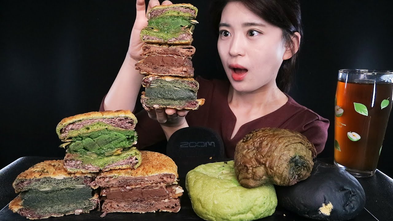 Eating) 어글리베이커리 🍞 크림대박! 초코, 녹차, 쑥 맘모스, 치즈, 녹차, 쑥 크림빵 리얼사운드 Cream bread
