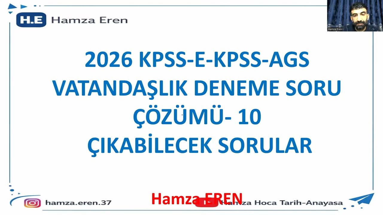 2026 KPSS-AGS -E-KPSS VATANDAŞLIK DENEME SORU ÇÖZÜMÜ-10 ÇIKABİLECEK SORULAR- Hamza EREN #kpsssoru