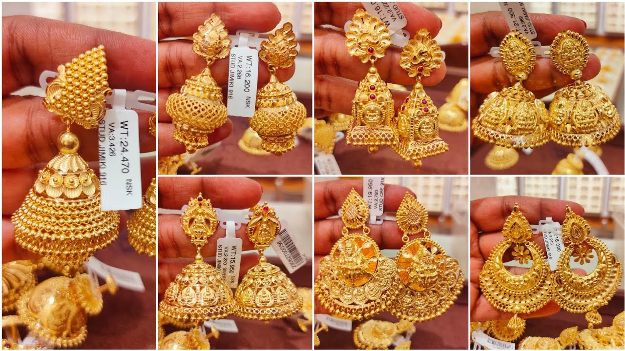 2 to 21grams Latest Gold Jimikki Collection | Chandhbali Flower Design Earrings | Wedding Earring