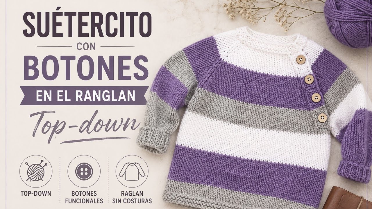 Suéter para 3 años con Canesú de ranglan y botones/Tejiendoconleonardo