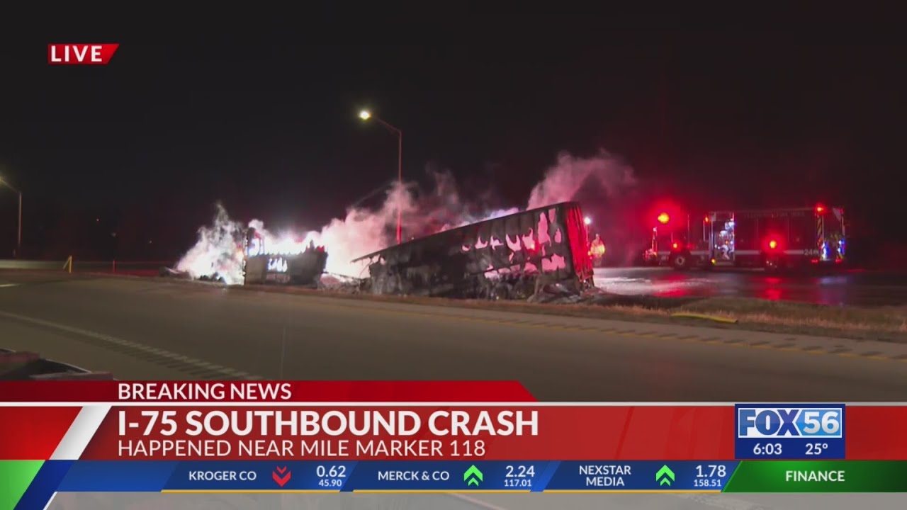 I-75 in Lexington shuts down after semi crashes, catches fire
