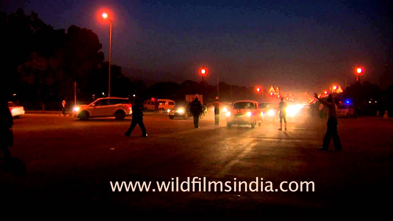 Tight security at night near Rashtrapati Bhavan, Delhi