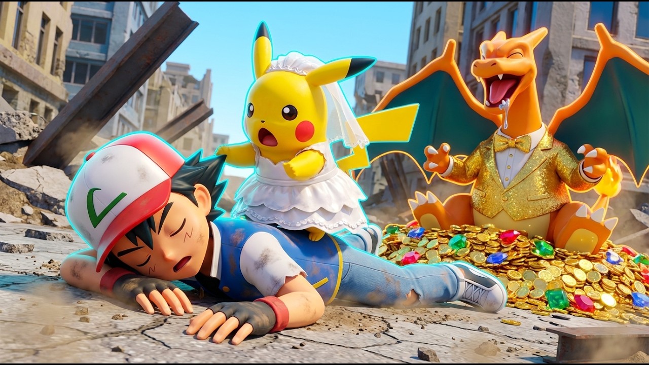 😴💤 Ash Ketchum Sleeping (Tired) While Pikachu & Charizard Find GOLD!‼️ | Funny PikaToon Animation