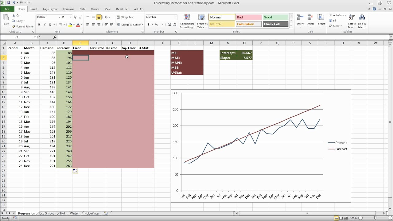 Forecasting in Excel Using Simple Linear Regression