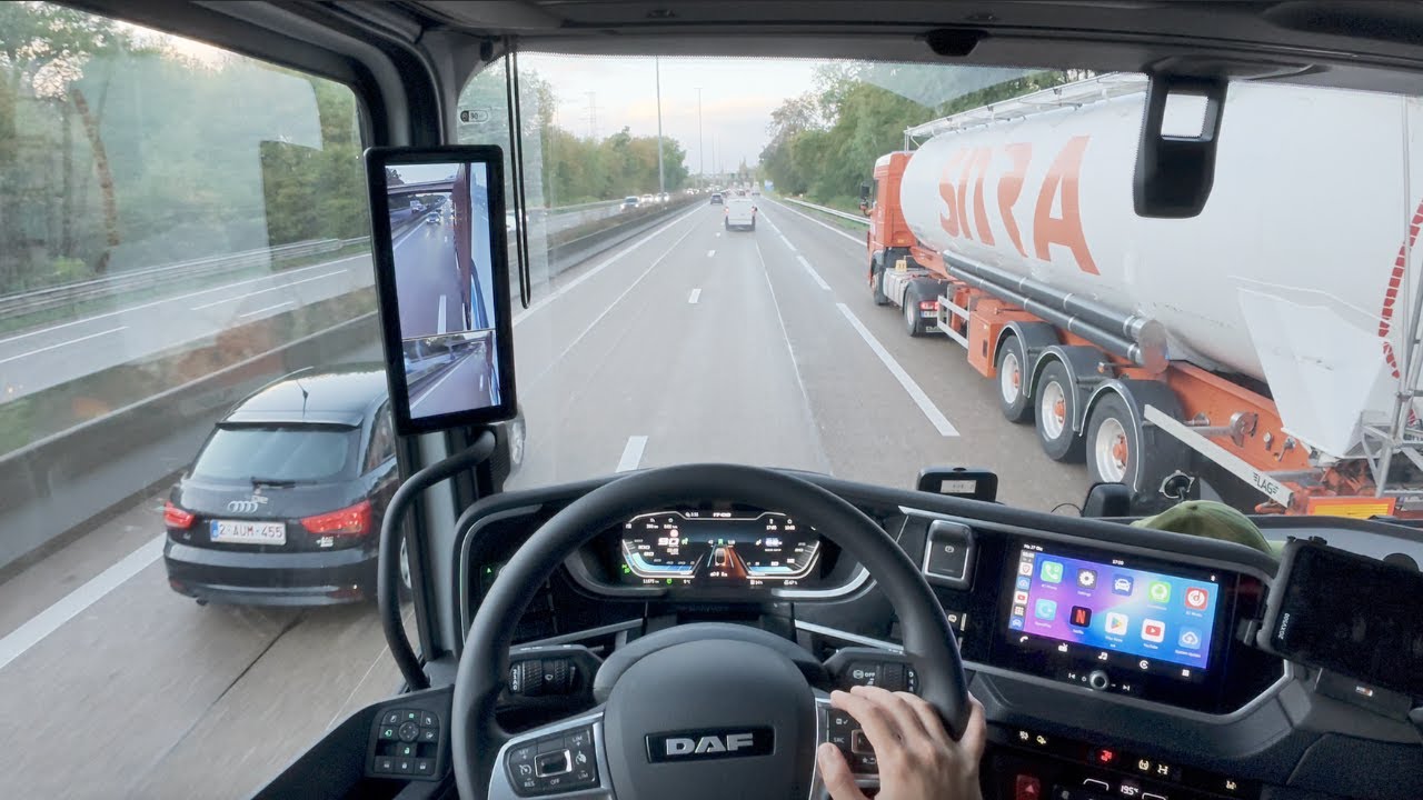 POV 4K ASMR Rain Truck Driving | DAF XG Digital Mirrors | Netherlands to Belgium