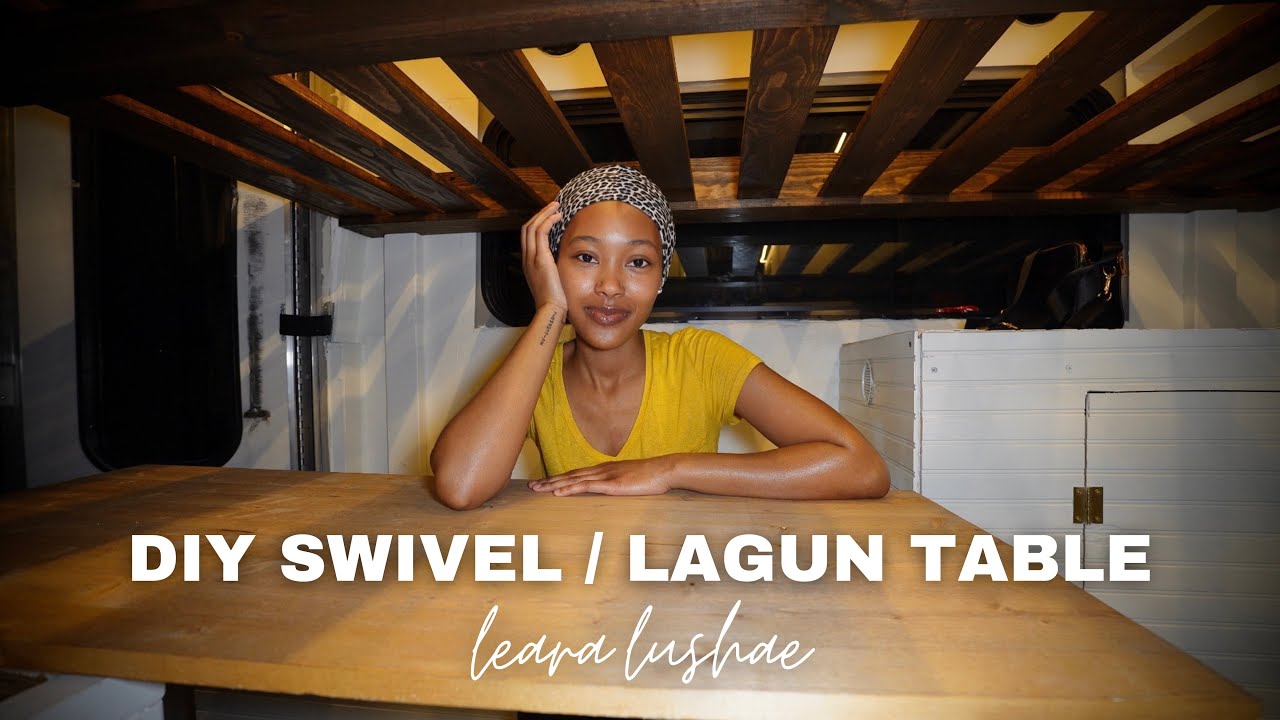 shuttle bus build // EP 47 // DIY swivel table / lagun table