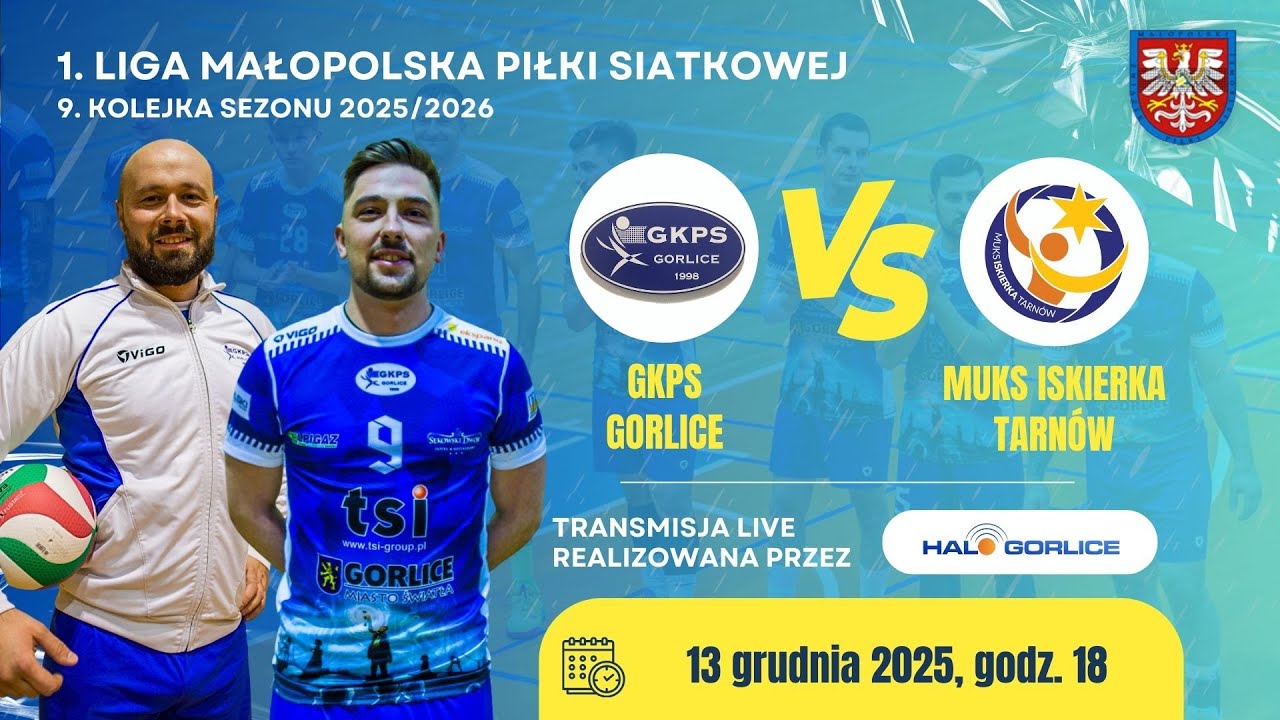 Mecz 1. ligi małopolskiej siatkówki seniorów: GKPS Gorlice - Iskierka Tarnów (13 grudnia 2025)