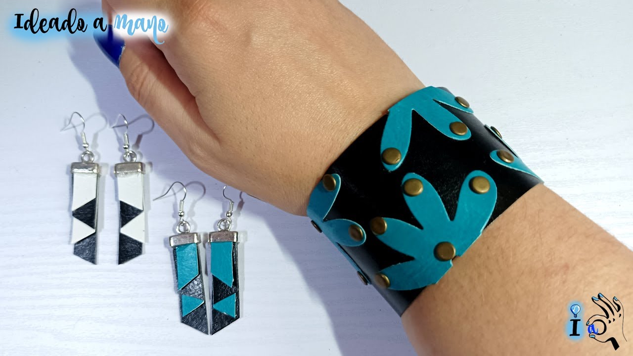 PENDIENTES Y PULSERA DE CUERO SINTÉTICO