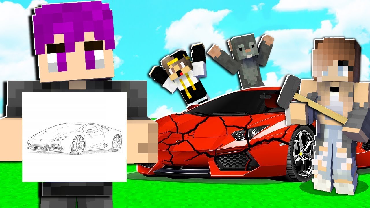ماين كرافت ولكن اي شي ارسمة احصل علية ولكن اصدقائي يكسروه ( كسرو لامبرجيني ) ..!🔥😱