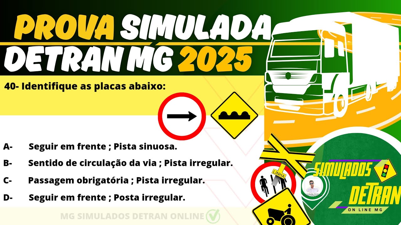 PROVA SIMULADA DO DETRAN 2025 - Quest&otilde;es  da PROVA TE&Oacute;RICA DO DETRAN 2025 #simulad&atilde;odetranmg2025