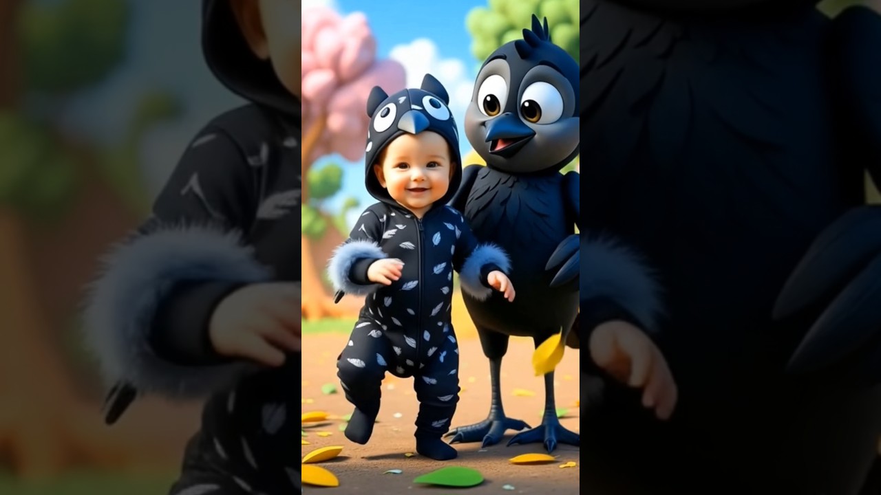 A child 😉and a crow are walking 