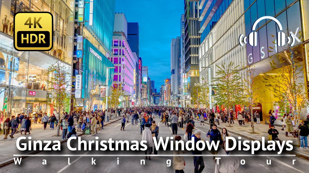 Ginza Christmas Window Displays Walking Tour 2025 [4K/HDR/Binaural]