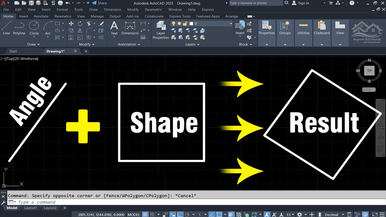 طريقة تدوير أي عنصر (أشكال. صور...) اعتمادا على زاوية مرجعية موجود مسبقا على برنامج AutoCAD