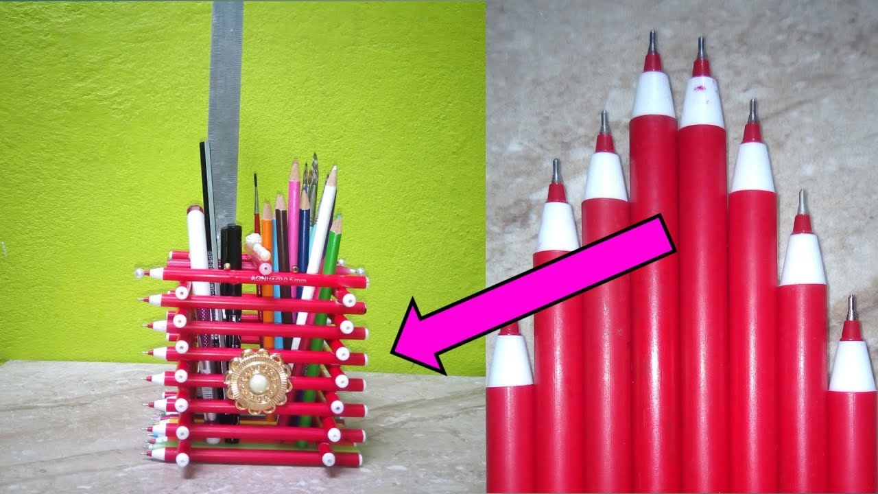 How to make a beautiful pen stand with use & waste pens let's see 👉