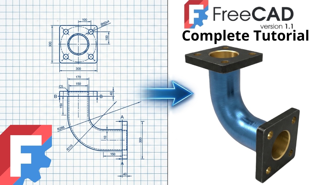 Учебное пособие по FreeCAD 1.1 — пошаговое создание трубы с фланцем.