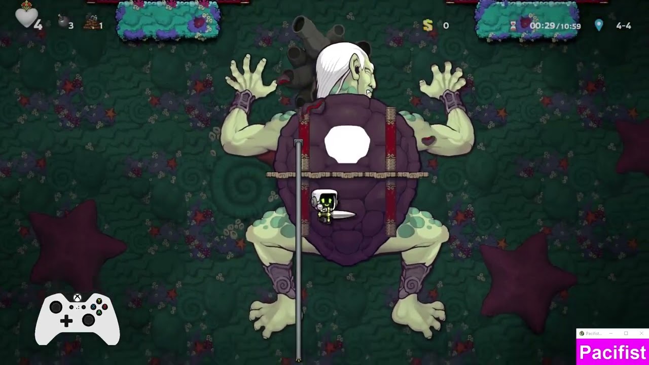 Spelunky 2 - No Gold Pacifist Chain Low% Eggplant Abzu in 24:15.383 (WR)