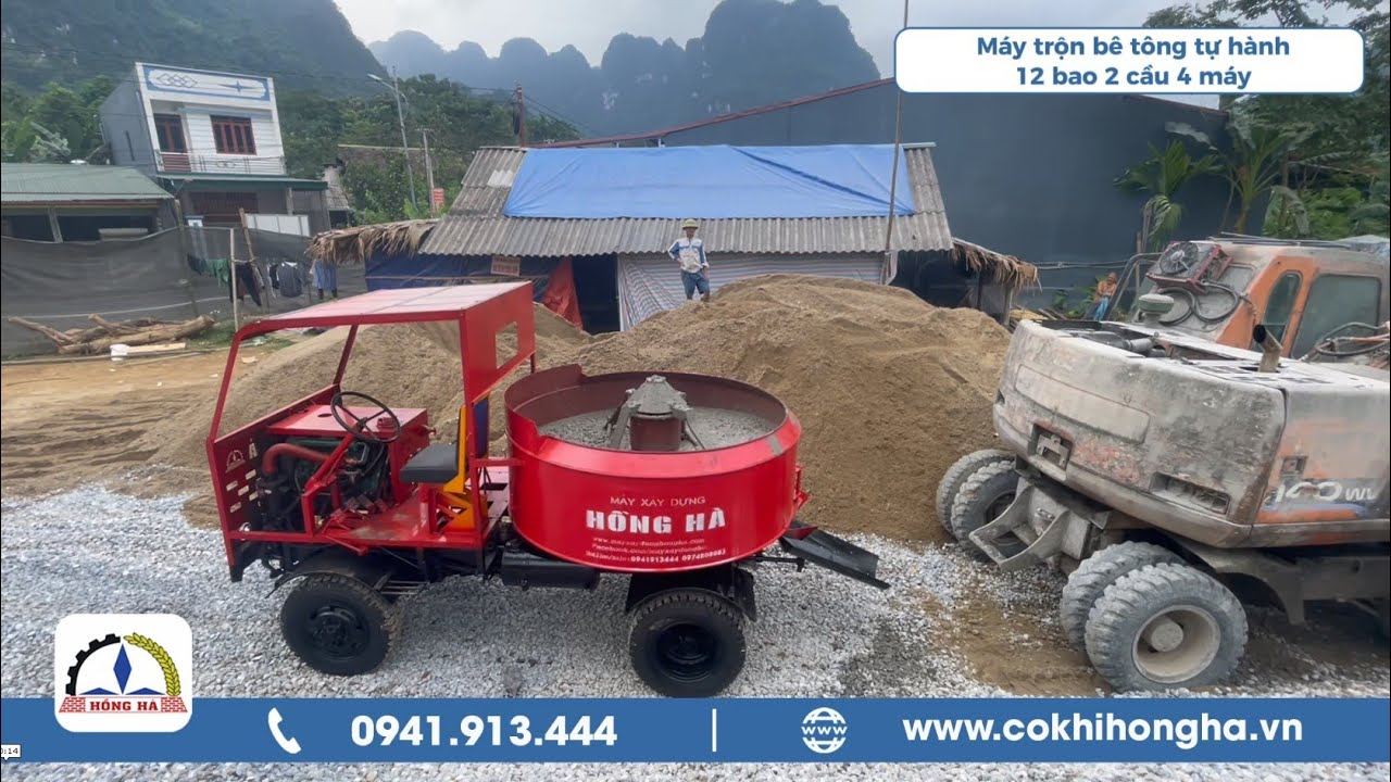 [Thực tế] Máy trộn bê tông tự hành 2m³ thi công công trình thủy lợi tại Tuyên Quang