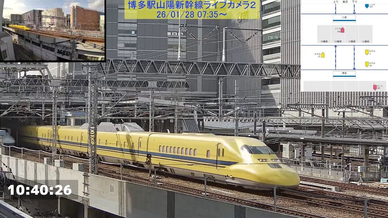 博多駅山陽新幹線ライブカメラ２ のライブ配信 (26/01/28 07:35頃～