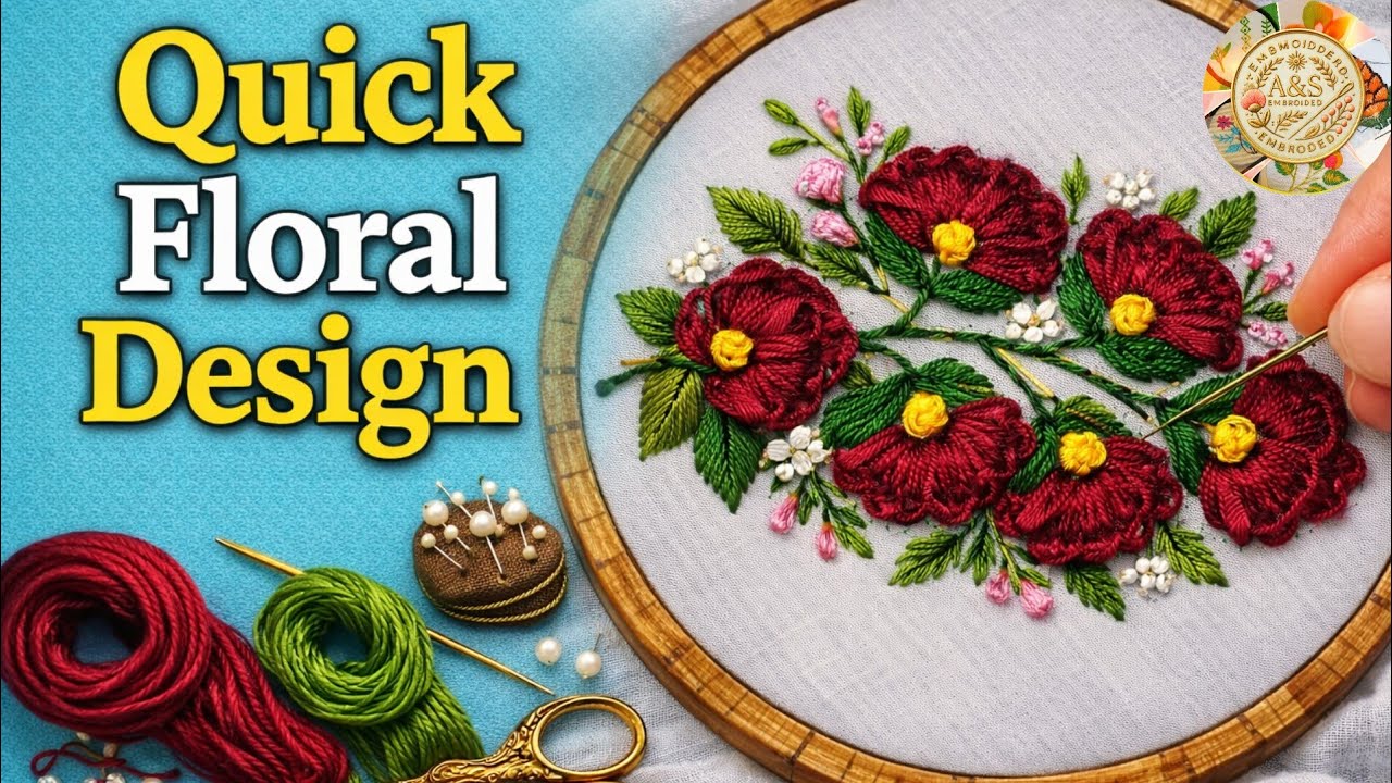 Cute and very easy Floral Embroidery with Basic Stitches | Quick and Easy Floral Embroidery Design