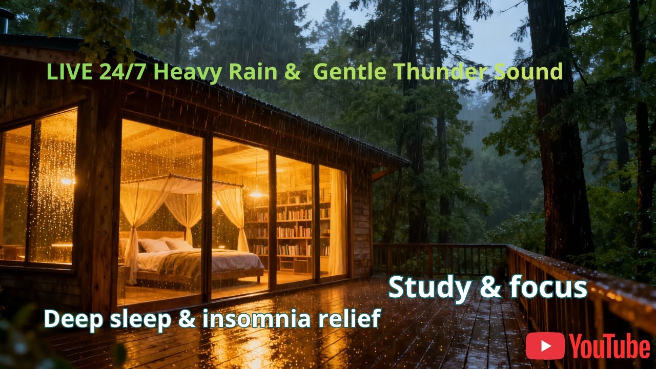 LIVE 24/7  Heavy Rain & Gentle Thunder Sounds 🌩️ Deep Sleep, Insomnia Relief & Focus