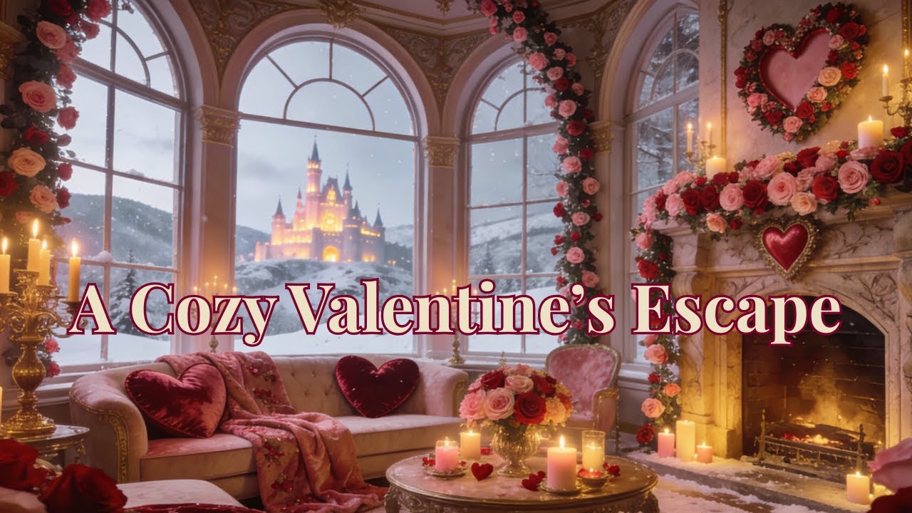 Valentine’s Castle Fireplace Ambience 💕 Cozy Romantic Room, Crackling Fire & Calm Music