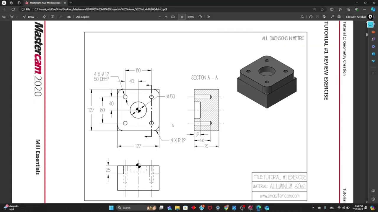 เขียนเเบบ Mastercam  CAD design 2.1