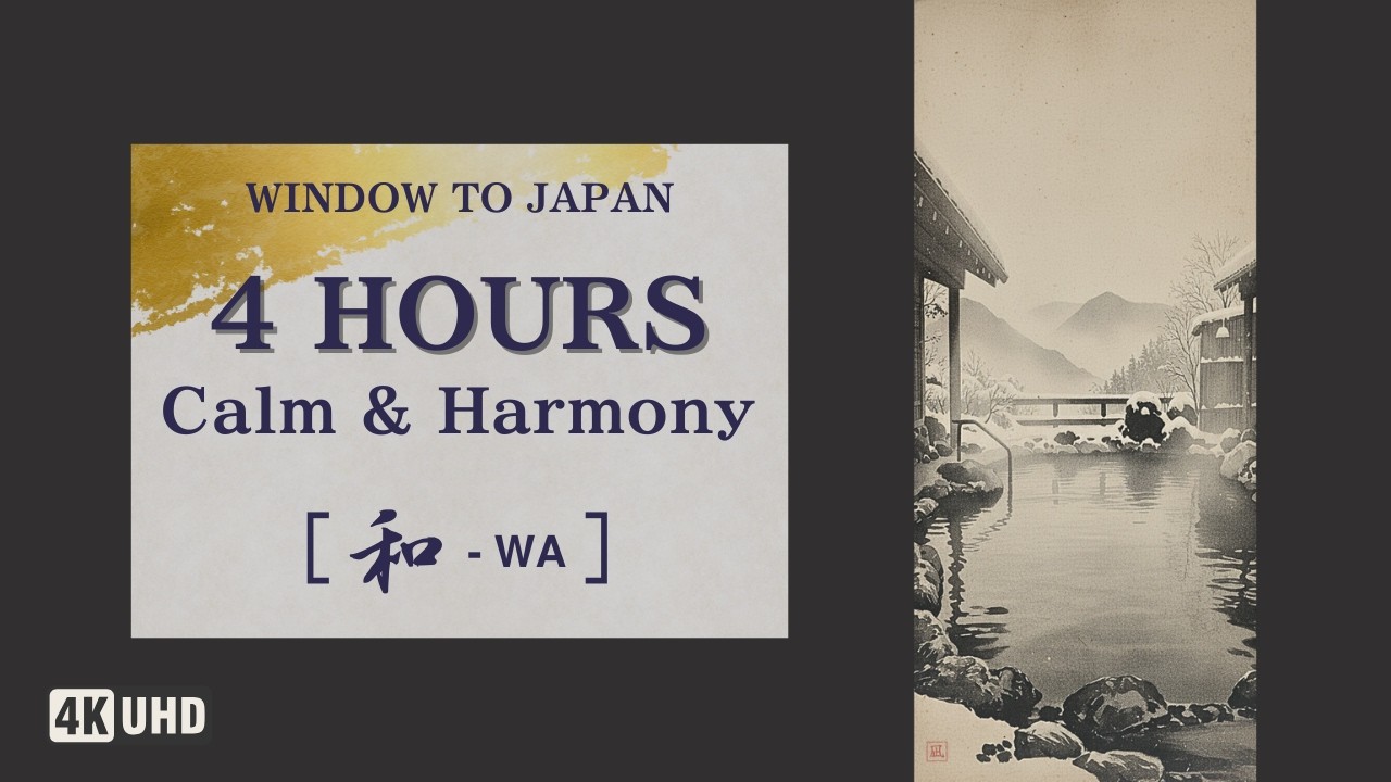 Zen Japanese Hot Spring | WA – Calm Harmony | 4H Sumi-e Onsen Ambience for Relaxation & Sleep | 4K
