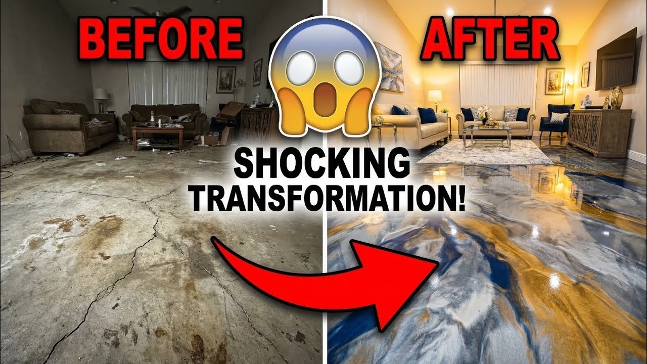 Amazing Epoxy Floor Transformation | From Old Concrete to Luxury Marble Floor