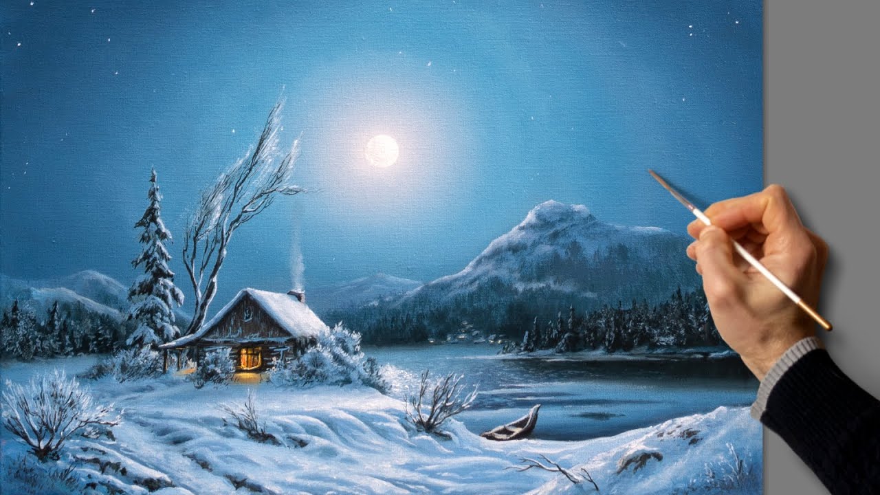 Acrylic Landscape Painting ❄️ Full Moon Winter ❄️ Art & Music ❄️ Picture | Kreativität Kunst Malerei