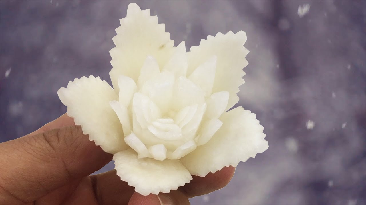 White Radish Flower Carving Easy | Lavy Fuity