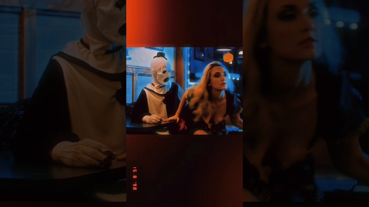 A woman flirts with an evil clown: Terrifier, 2016 slasher