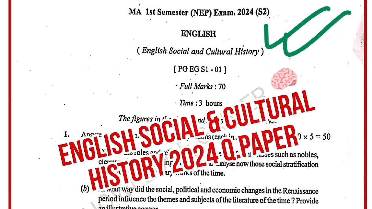 M.A English 1st Semester English Social and Cultural History 2024 Questions Paper